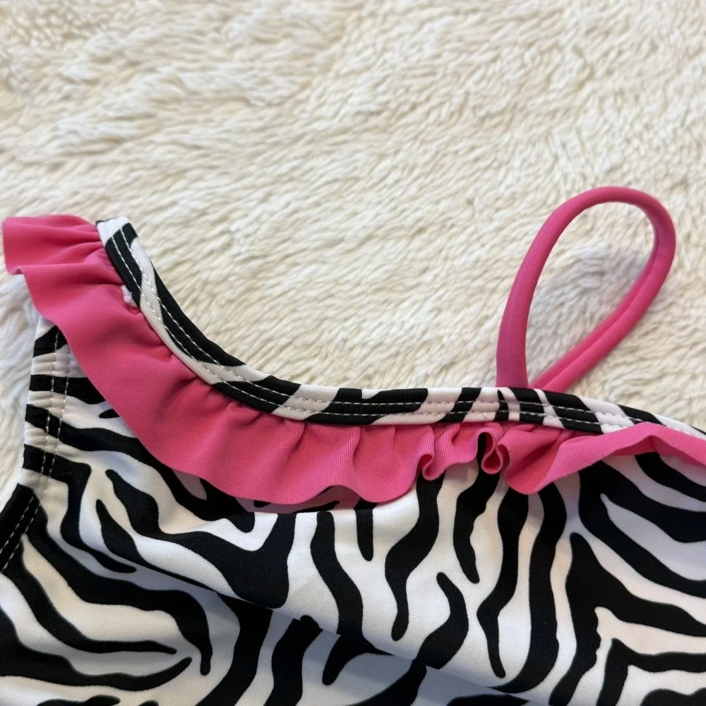 Op 1-Piece girl Toddler Swim Suit Zebra Print Ruffle